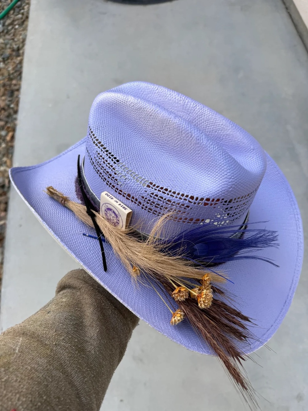 Lavender purple floral straw cowboy hat wide brim cottagecore hat